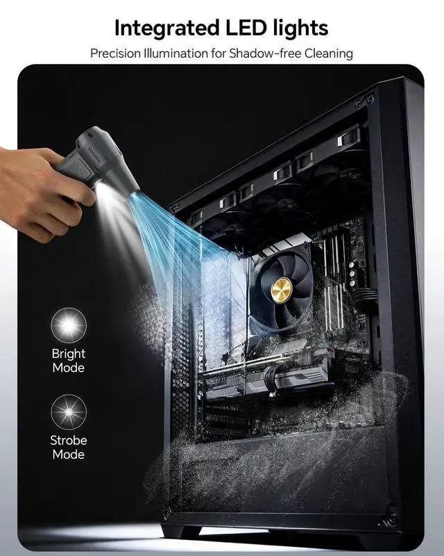 Alt view image 7 of 7 - Compressed Air Duster, 300000RPM Powerful Electric Air Duster Rechargeable with LED Light and Brushless Motor, 4-Gear Cordless Mini Air Blower for Keyboard, Computers, Car, Outdoors (Silver Gray)