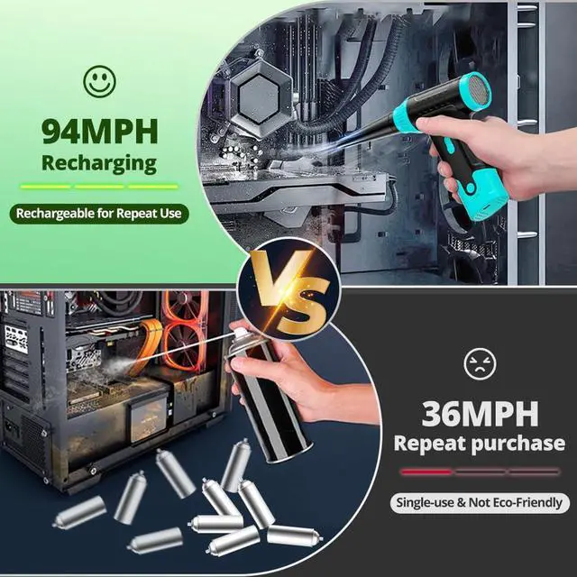 Alt view image 5 of 7 - Compressed Air Duster Keyboard Cleaner - Electric Air Blower Cleaning Kit 150,000 RPM Mini Blower Spray to Dust Off Car, PC, Keyboard, Vacuum (Green)