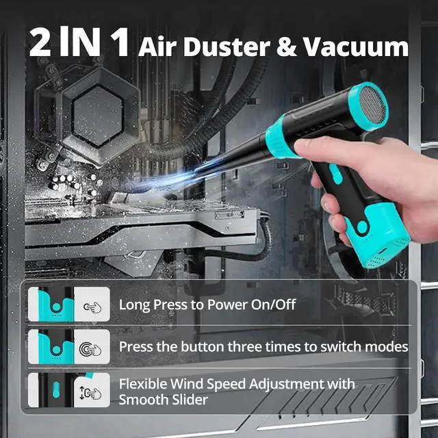 Alt view image 6 of 7 - Compressed Air Duster Keyboard Cleaner - Electric Air Blower Cleaning Kit 150,000 RPM Mini Blower Spray to Dust Off Car, PC, Keyboard, Vacuum (Green)