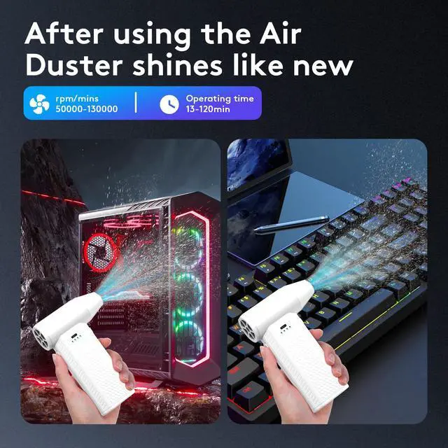 Alt view image 7 of 7 - Compressed Air Duster kit-Blower-pc Duster Electric-130000RPM- Replace Compressed air can-Keyboard Clean-car Mini Snow Blowers-Car Dryer air Blower-Jet Fan-No air Canned dusters for Cleaning (White)