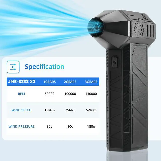 Alt view image 3 of 6 - Electric Compressed Air Duster-130000RPM,3 Adjustable Portable Dust Blower,Cordless Rechargeable Mini Turbo Fan for Cleaning PC,Computer, Car, Keyboard and Home Outdoor Dust,Snow Removal.