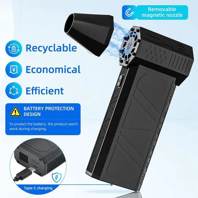 Alt view image 6 of 6 - Electric Compressed Air Duster-130000RPM,3 Adjustable Portable Dust Blower,Cordless Rechargeable Mini Turbo Fan for Cleaning PC,Computer, Car, Keyboard and Home Outdoor Dust,Snow Removal.