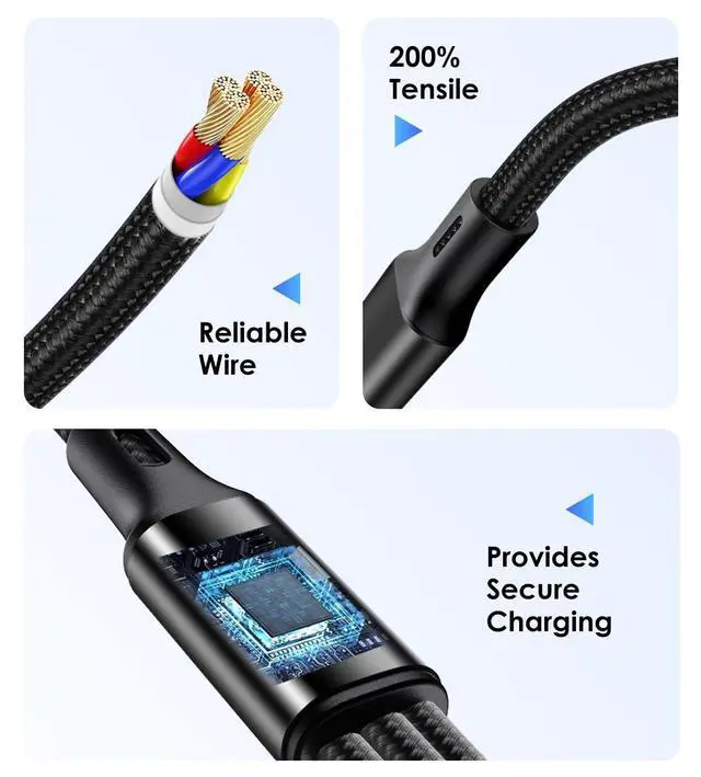 Alt view image 7 of 7 - Multi Charging Cable, 2Pack 4FT 4 in 1 Charging Cable for Multiple Devices, Braided Universal Phone Charger Cord with Dual Type-C, Dual IP Port for iPhone16/15/14/Android Phones and More