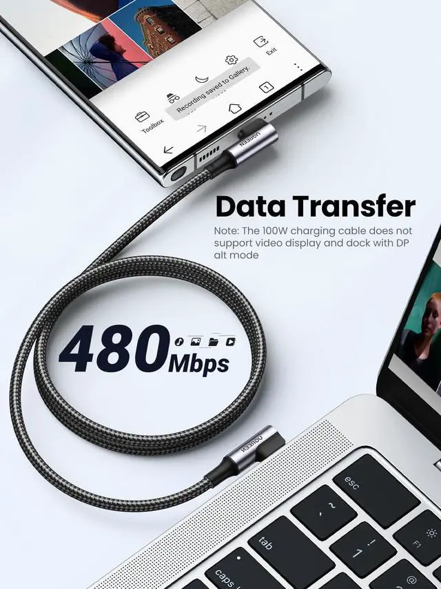 Alt view image 4 of 7 - 100W USB C to USB C Cable, 90 Degree Type C Cable for iPhone 17/17 Air/17 Pro/17 Pro Max/16, MacBook Pro 2022, iPad Pro 2022, Samsung Galaxy S25/S24/Z Fold, Google Pixel, Switch, 3.3FT