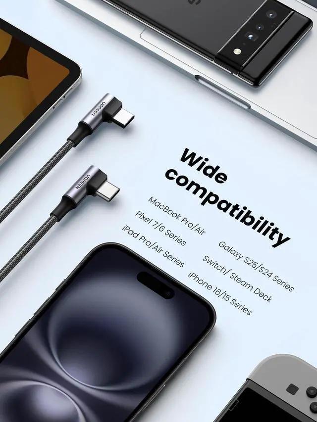 Alt view image 6 of 7 - 100W USB C to USB C Cable, 90 Degree Type C Cable for iPhone 17/17 Air/17 Pro/17 Pro Max/16, MacBook Pro 2022, iPad Pro 2022, Samsung Galaxy S25/S24/Z Fold, Google Pixel, Switch, 3.3FT