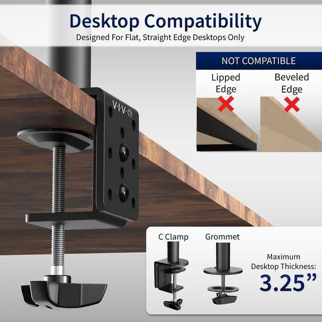 Alt view image 5 of 7 - Single 13 to 38 inch Ultrawide Monitor Arm Desk Mount, Regular Screens up to 32 inches, 22 lbs capacity, Fully Adjustable Stand with C-Clamp and Grommet Base, Black, STAND-V001