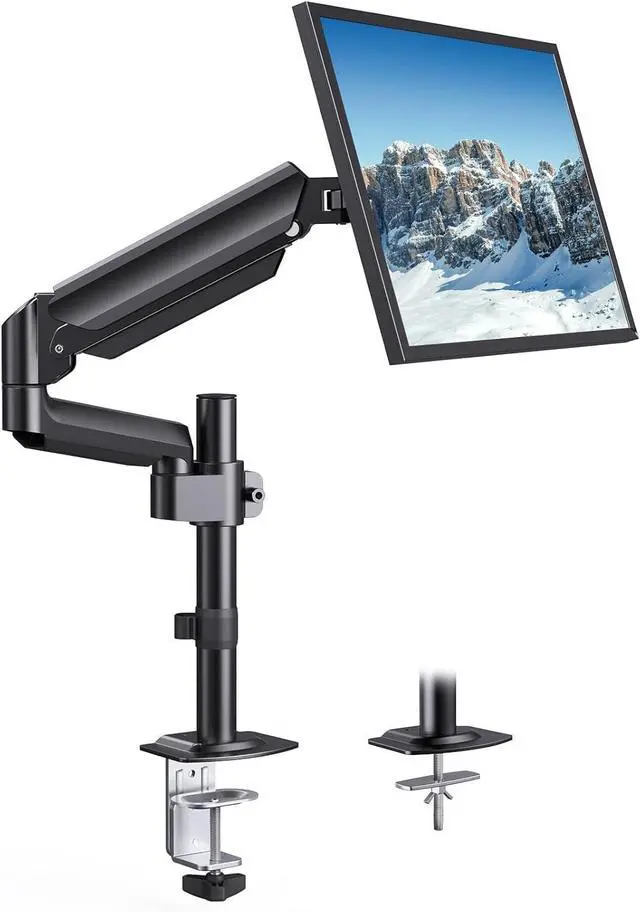 Main image of Single Monitor Arm, Tall Computer Monitor Stand for 1332 inch Screens Holds 4.4-19.8 lbs, Adjustable Monitor Mount Gas Spring Full Motion with C-Clamp & Grommet Base, VESA 75x75 or 100x100mm