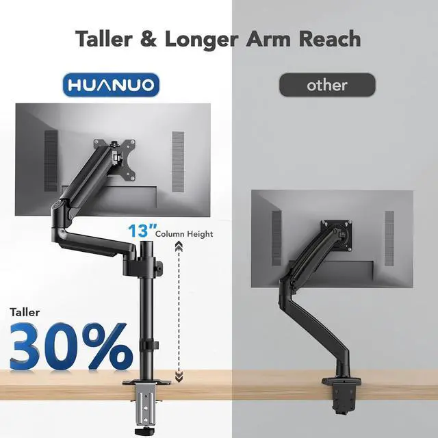 Alt view image 3 of 7 - Single Monitor Arm, Tall Computer Monitor Stand for 1332 inch Screens Holds 4.4-19.8 lbs, Adjustable Monitor Mount Gas Spring Full Motion with C-Clamp & Grommet Base, VESA 75x75 or 100x100mm