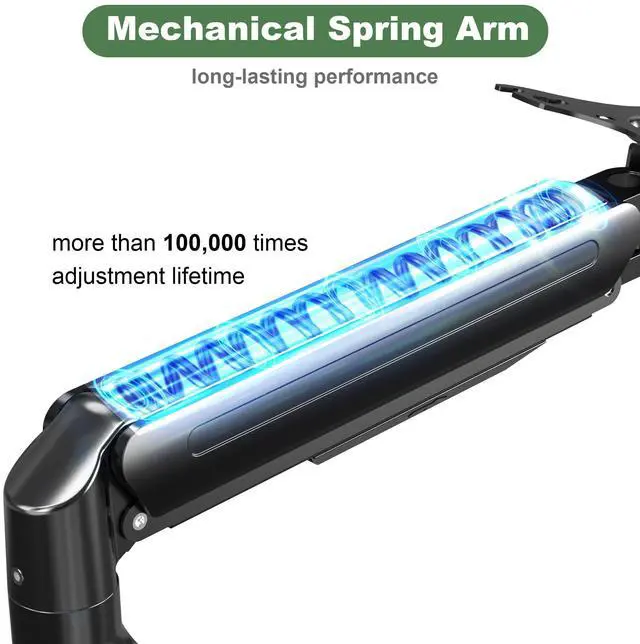 Alt view image 3 of 7 - Single Monitor Mount Arm for 17" to 32" Computer Screen, Mechanical Spring Adjustable Monitor Desk Mount Stand Holds up to 17.6 lbs, C-Clamp & Grommet Base, max. VESA 100x100mm