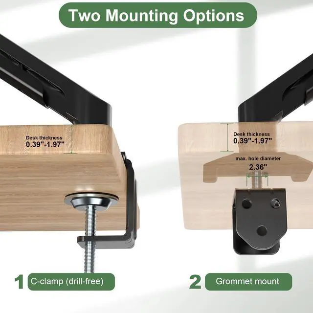 Alt view image 7 of 7 - Single Monitor Mount Arm for 17" to 32" Computer Screen, Mechanical Spring Adjustable Monitor Desk Mount Stand Holds up to 17.6 lbs, C-Clamp & Grommet Base, max. VESA 100x100mm