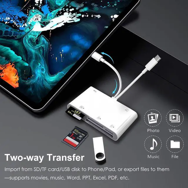 Alt view image 5 of 7 - USB C & Lighting to SD Card Reader for iPhone/iPad/Android, 7-in-1 Memory Card Adapter Supporting SD/MicroSD/CF/MS/XD Cards, USB OTG Camera Adapter with Portable Design, Fast Charging & Plug and Play