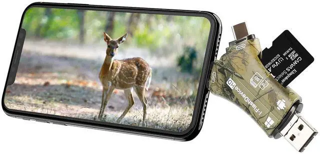 Main image of Trail Camera Viewer SD Card Reader for iPhone iPad Mac & Android, 4 in 1 SD/Micro SD/TF Memory Card Reader Adapter to View Hunting Game Camera Photos or Videos on Smartphone