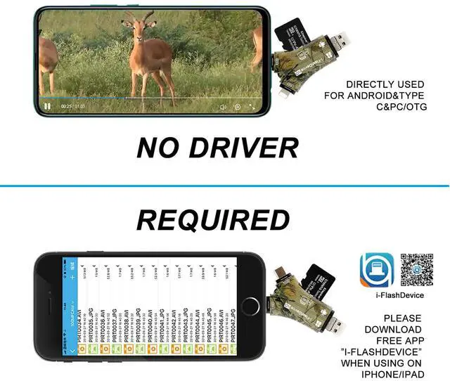 Alt view image 4 of 7 - Trail Camera Viewer SD Card Reader for iPhone iPad Mac & Android, 4 in 1 SD/Micro SD/TF Memory Card Reader Adapter to View Hunting Game Camera Photos or Videos on Smartphone