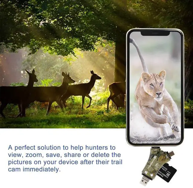 Alt view image 6 of 7 - Trail Camera Viewer SD Card Reader for iPhone iPad Mac & Android, 4 in 1 SD/Micro SD/TF Memory Card Reader Adapter to View Hunting Game Camera Photos or Videos on Smartphone