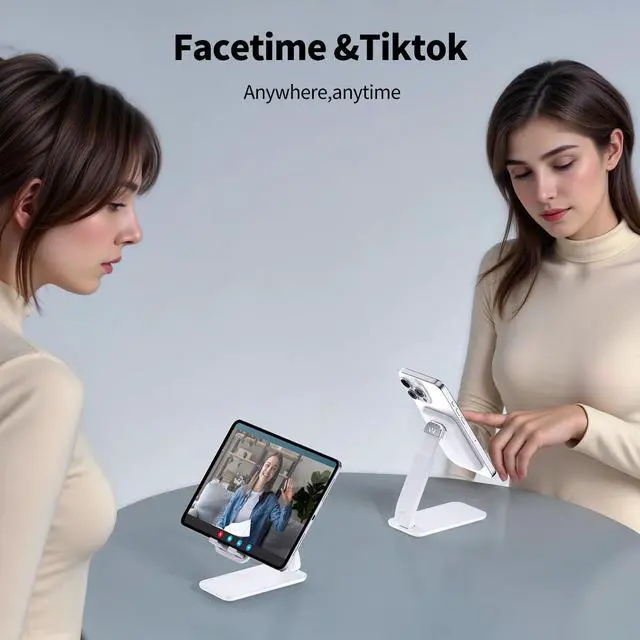 Alt view image 5 of 7 - Magnetic Cell Phone Stand for Desk, Angle and Height Adjustable Mobile Phone Holder, Foldable Magnet Stand for iPhone 17 16 15 14 13 12 Pro Max and iPad, Cell Phone Holder for Samsung, White