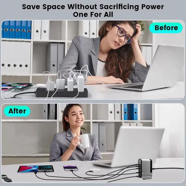 Alt view image 3 of 7 - USB C Fast Charger - 285W GaN 8 Port Fast Charging Station Tower Hub: Type C Charger Block Power Strip Adapter Plug for MacBook iPad iPhone 17/16/15/14/13/12 Pro Max Samsung Galaxy & More Smartphones