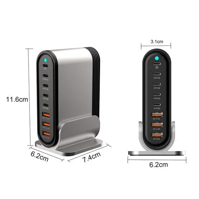 Alt view image 6 of 7 - USB C Fast Charger - 285W GaN 8 Port Fast Charging Station Tower Hub: Type C Charger Block Power Strip Adapter Plug for MacBook iPad iPhone 17/16/15/14/13/12 Pro Max Samsung Galaxy & More Smartphones