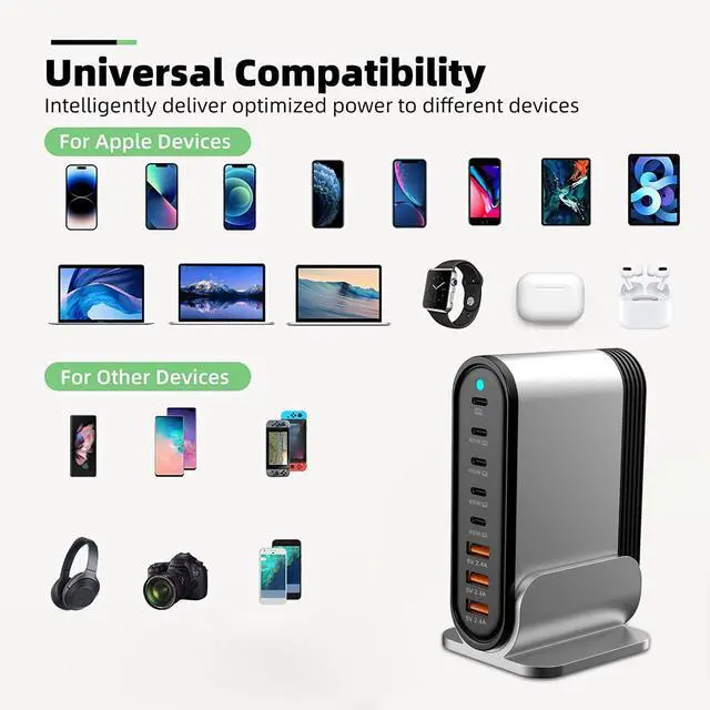 Alt view image 7 of 7 - USB C Fast Charger - 285W GaN 8 Port Fast Charging Station Tower Hub: Type C Charger Block Power Strip Adapter Plug for MacBook iPad iPhone 17/16/15/14/13/12 Pro Max Samsung Galaxy & More Smartphones