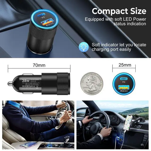 Alt view image 5 of 7 - Car Charger USB C 3-Pack, Ancekoy 38W Dual Port PD + QC 3.0 Car Charger Adapter Fast Charging Cigarette Lighter Adapter for iPhone 16 15 14 13 12 11 Pro Max, Samsung, Tablet