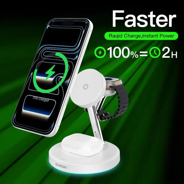 Alt view image 2 of 7 - New 3 in 1 Charging Station for Apple Compatible with Magsafe Charger Stand for iPhone 17 16 15 14 13 12 Wireless Charging Station for AirPods Wireless Charger for iWatch Series