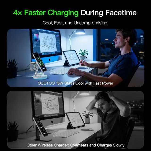 Alt view image 4 of 7 - New 3 in 1 Charging Station for Apple Compatible with Magsafe Charger Stand for iPhone 17 16 15 14 13 12 Wireless Charging Station for AirPods Wireless Charger for iWatch Series