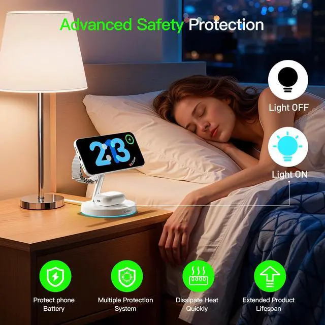 Alt view image 5 of 7 - New 3 in 1 Charging Station for Apple Compatible with Magsafe Charger Stand for iPhone 17 16 15 14 13 12 Wireless Charging Station for AirPods Wireless Charger for iWatch Series