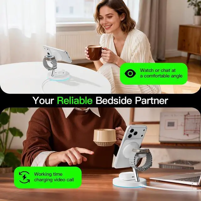 Alt view image 6 of 7 - New 3 in 1 Charging Station for Apple Compatible with Magsafe Charger Stand for iPhone 17 16 15 14 13 12 Wireless Charging Station for AirPods Wireless Charger for iWatch Series