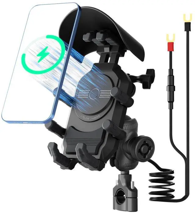 Main image of Motorcycle Phone Mount with 15W Wireless Charger & PD/USB-C USB Quick Charger Anti Vibration Theft Motorcycle Phone Holder with Sun Shade for Motorcycles