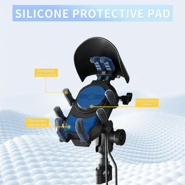 Alt view image 5 of 7 - Motorcycle Phone Mount with 15W Wireless Charger & PD/USB-C USB Quick Charger Anti Vibration Theft Motorcycle Phone Holder with Sun Shade for Motorcycles