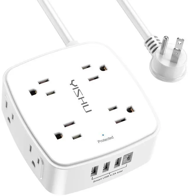Main image of 10 Ft Surge Protector Power Strip - 3 Side Outlet Extender with 8 Widely AC Outlets and 4 USB Ports, 10 Feet Extension Cord with Flat Plug, Wall Mount Desk USB Charging Station, ETL,White