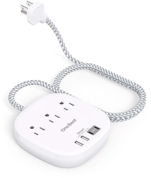 Main image of Flat Plug Power Strip, 6ft Flat Extension Cord - 3 Outlets 4 USB Ports (2 USB C) 22.5W/4.5A Desktop Charging Station, Power Strip with Surge Protection for College Dorm Room Travel Essentials