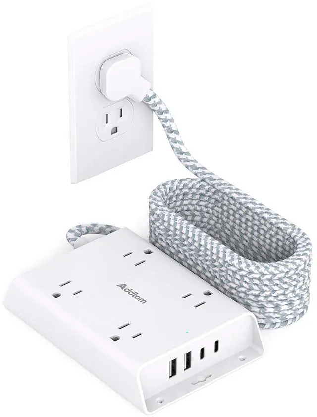 Main image of Surge Protector Power Strip 10 ft, Addtam Flat Plug Extension Cord with 4 USB Wall Charger(2 USB C Port), 4 Widely Outlets Desk Charging Station, Home Office and College Dorm Room Essentials