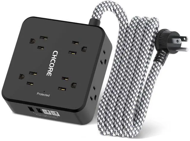 Main image of Surge Protector Power Strip - CHCORE 6Ft Braided Extension Cord with 8 Outlets with 4 USB (2 USB C) Charging Ports, Flat Plug Multi Plug Outlet Extender Charging Station for Home Office, ETL, Black