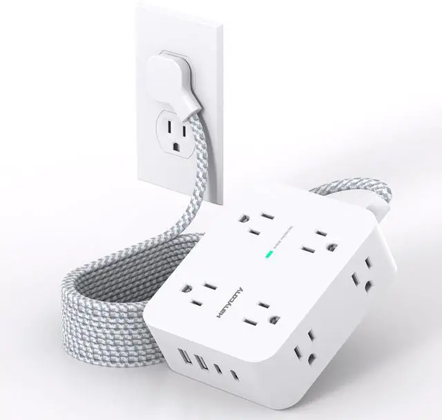 Main image of 10 ft Extension Cord, 1080J Surge Protector Power Strip Long Cord with 8 AC Outlets and 4 USB Ports (2 USB-C), Wall Mount, Desk Charging Station for Home Office College Dorm Room Essentials