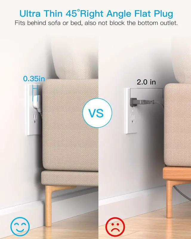 Alt view image 4 of 7 - 10 ft Extension Cord, 1080J Surge Protector Power Strip Long Cord with 8 AC Outlets and 4 USB Ports (2 USB-C), Wall Mount, Desk Charging Station for Home Office College Dorm Room Essentials