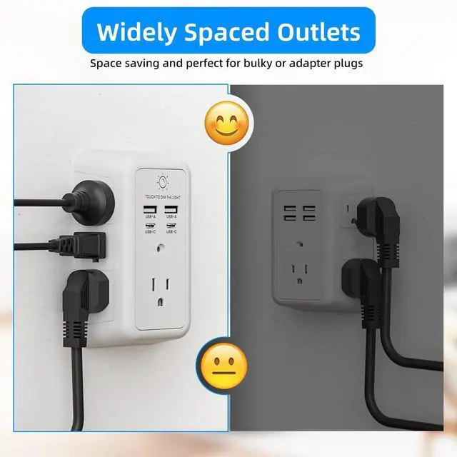 Alt view image 6 of 7 - Multi Plug Outlet Surge Protector, 7 Outlet Extender with Night Light, USB Wall Charger with 2 USB C and 2 USB Ports, Surge Protector Power Strip, Multi Plug Wall Outlet, Wall Plug for Home Office