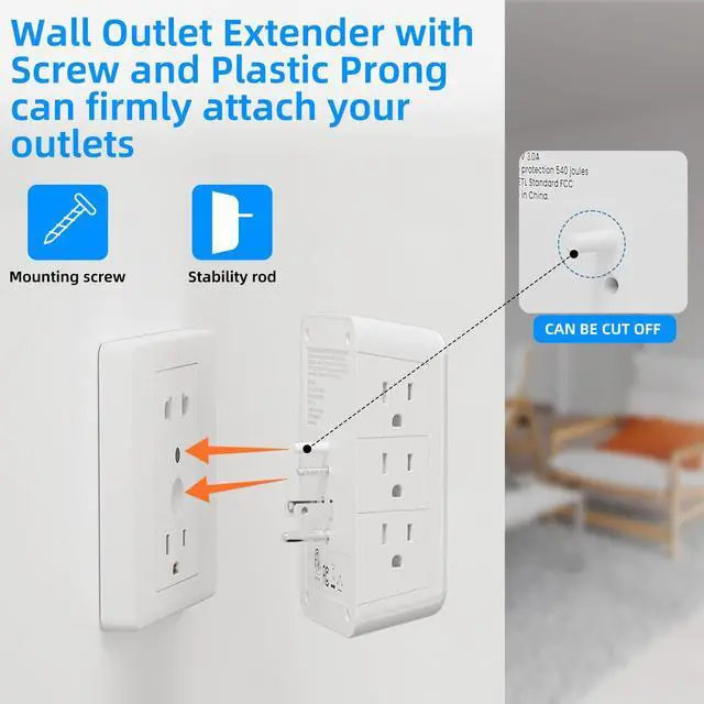Alt view image 7 of 7 - Multi Plug Outlet Surge Protector, 7 Outlet Extender with Night Light, USB Wall Charger with 2 USB C and 2 USB Ports, Surge Protector Power Strip, Multi Plug Wall Outlet, Wall Plug for Home Office