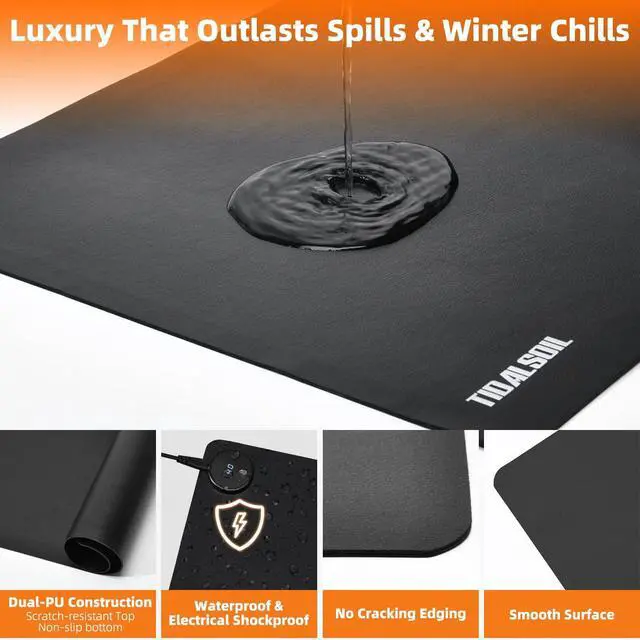 Alt view image 2 of 4 - Heated Desk Pad, 31.5"×13" PU Leather Mouse Mat with Digital Temp Display, 3-Level 122 Warmth, 4H Auto Shut-Off, Waterproof Non-Slip Office & Home Heating Mat