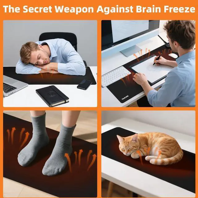 Alt view image 4 of 4 - Heated Desk Pad, 31.5"×13" PU Leather Mouse Mat with Digital Temp Display, 3-Level 122 Warmth, 4H Auto Shut-Off, Waterproof Non-Slip Office & Home Heating Mat