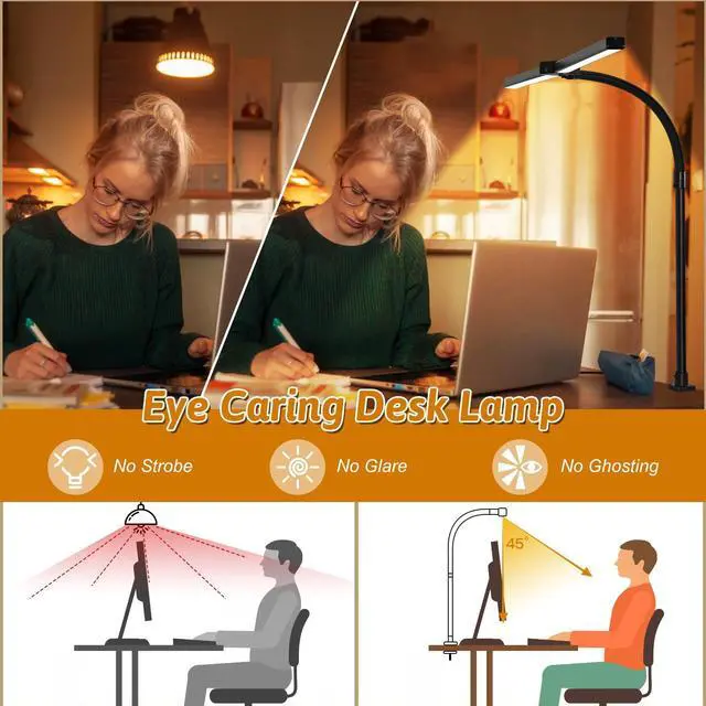 Alt view image 5 of 7 - LED Desk Lamp for Office Dorm Home - Eye Caring Desk Light with Timer, Remote Control 24W Brightest Dual Screen Computer Monitor Gooseneck Dimmable Table lamp with Anti-Glare Cover Clamp