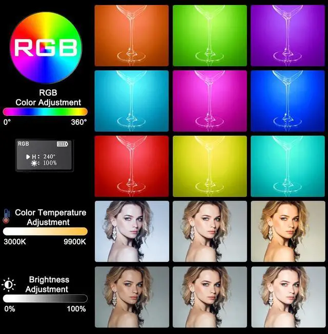 Alt view image 2 of 6 - RGB Selfie Light 94 LED 3000-9900K Dimmable, 360° Full Color Clip On Lights 20 Scene Modes Phone Flashing Light Camera Lighting for Zoom Meetings Live Stream TikTok Video Makeup Fill Light