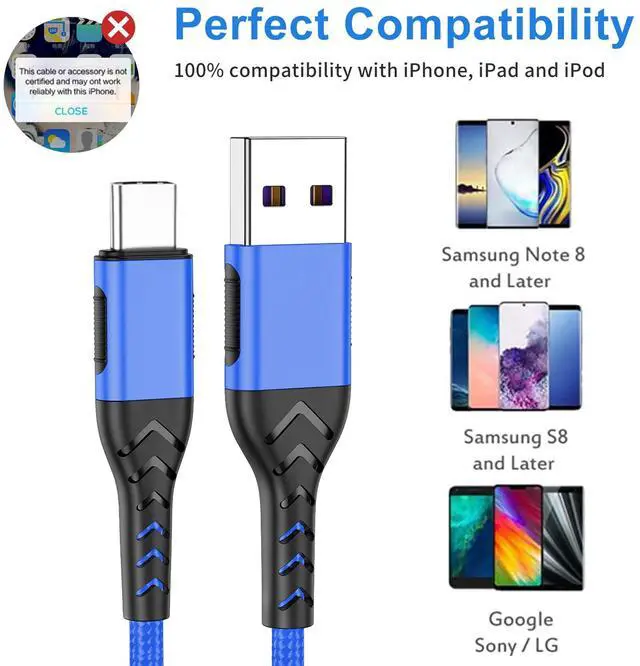 Alt view image 5 of 6 - USB-C Charger, 16ft Fast Charging USB-C Cable, Compatible with iPhone 15 Pro/Plus/Max/Android - Blue