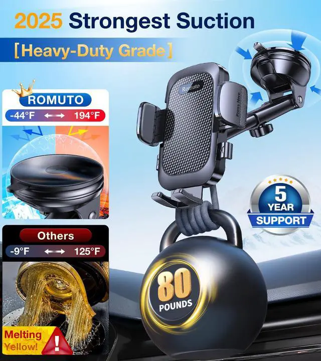 Alt view image 4 of 7 - Phone Holders for Your Car Phone Holder MountSuper SuctionCell Phone Holder for Car Accessories for Women Men360° Adjustable Suction Phone Mount for Car, Window, Bathroom for iPhone Samsung