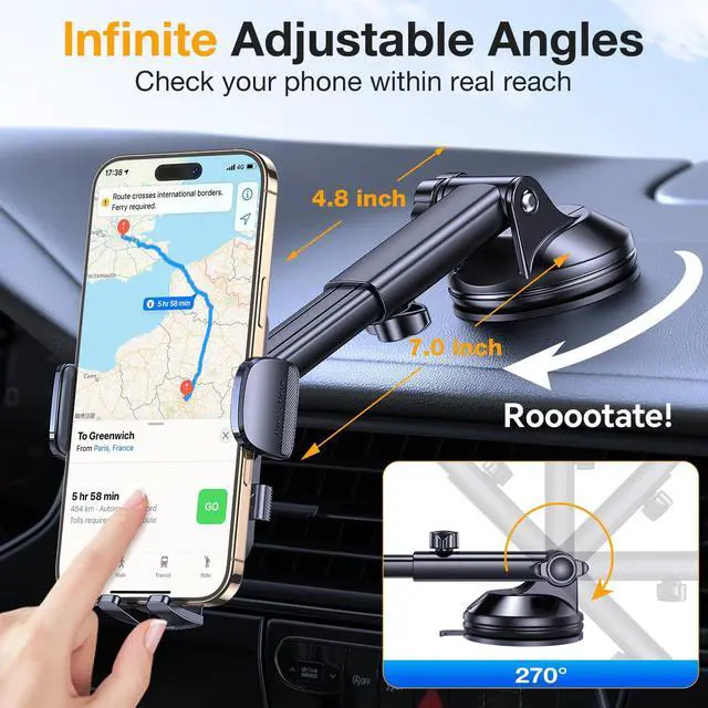 Alt view image 5 of 7 - Phone Holders for Your Car Phone Holder MountSuper SuctionCell Phone Holder for Car Accessories for Women Men360° Adjustable Suction Phone Mount for Car, Window, Bathroom for iPhone Samsung