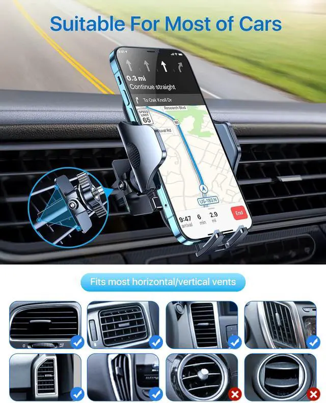 Alt view image 6 of 7 - 2026 Upgraded Car Phone Holder Mount, Military-Grade Phone Holders for Your Car Vent Ultra-Stable Metal Clip Universal 360° Cell Phone Car Mount for iPhone 17 Pro Max 16/15/14/13/12/ Samsung