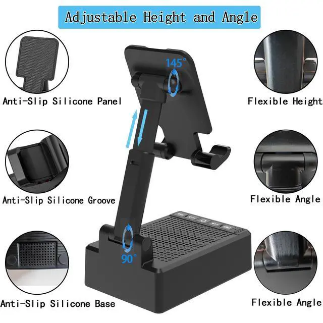 Alt view image 3 of 7 - Birthday Gifts for Men,Cell Phone Stand with Wireless Bluetooth Speaker and Antislip Base HD Surround Sound for Home and Outdoors with Bluetooth Speaker for Desk Compatible with iPhone (Black)