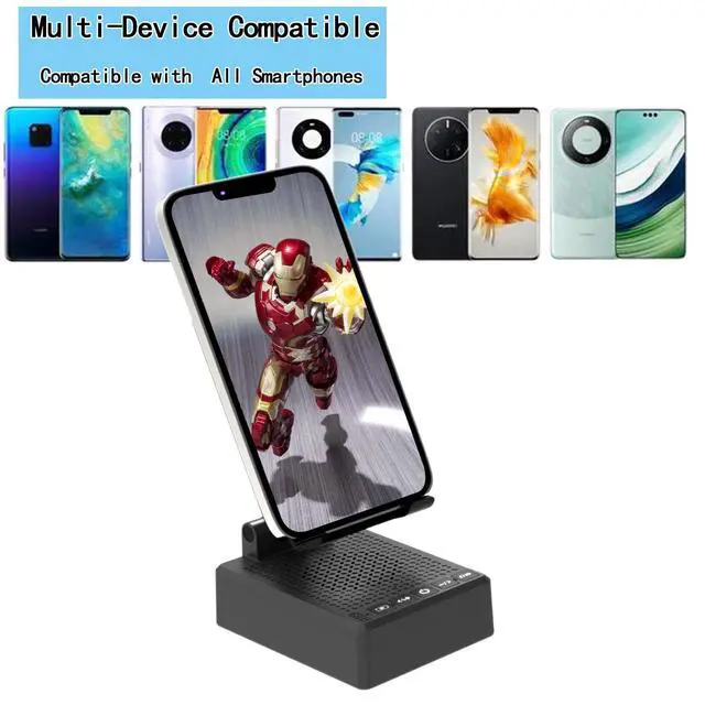 Alt view image 4 of 7 - Birthday Gifts for Men,Cell Phone Stand with Wireless Bluetooth Speaker and Antislip Base HD Surround Sound for Home and Outdoors with Bluetooth Speaker for Desk Compatible with iPhone (Black)