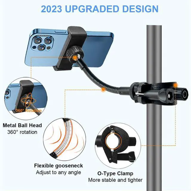 Alt view image 2 of 7 - Mic Stand Phone Holder, Flexible Phone Holder for Microphone Stand, Adjustable iPhone Mic Stand Holders, Music Stands Phone Holders for iPhone 14 13 12 MAX Pro Samsung Galaxy All Smartphones