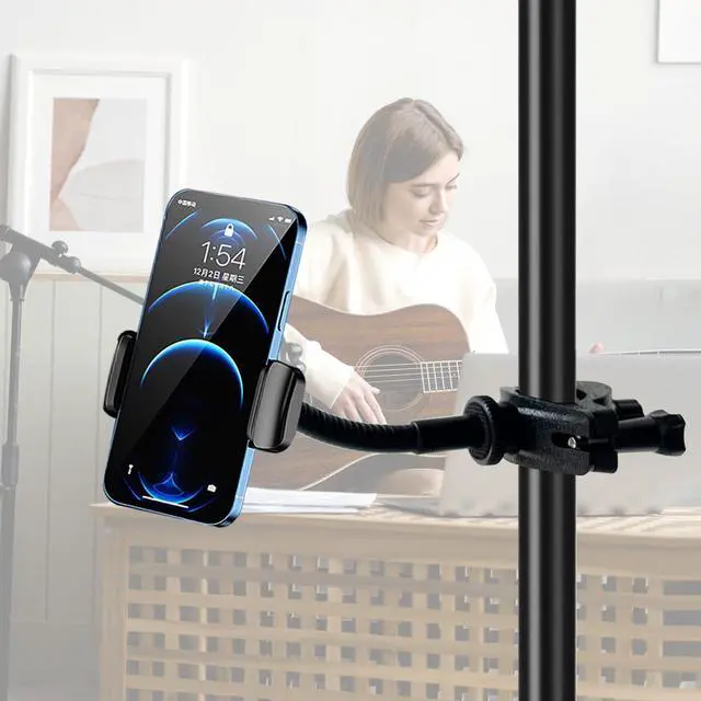Alt view image 5 of 7 - Mic Stand Phone Holder, Flexible Phone Holder for Microphone Stand, Adjustable iPhone Mic Stand Holders, Music Stands Phone Holders for iPhone 14 13 12 MAX Pro Samsung Galaxy All Smartphones