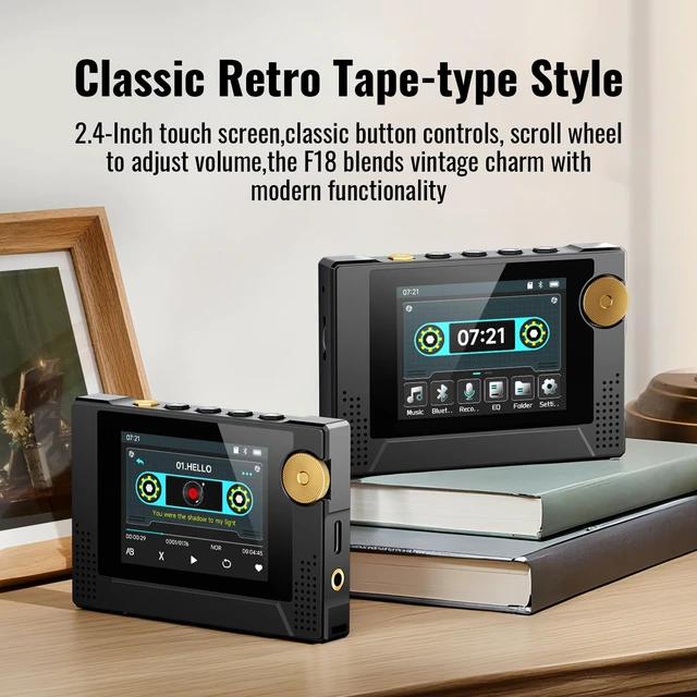 Alt view image 2 of 7 - 64GB 80s Retro MP3 Player with HD Speaker,MP3 Cassette Nostalgia Player,Dynamic Retro UI,Tape Drive Shape,Portable Bluetooth MP3 Music Player 50 Hours Long Battery Life, 2.4" Touchscreen (Black)